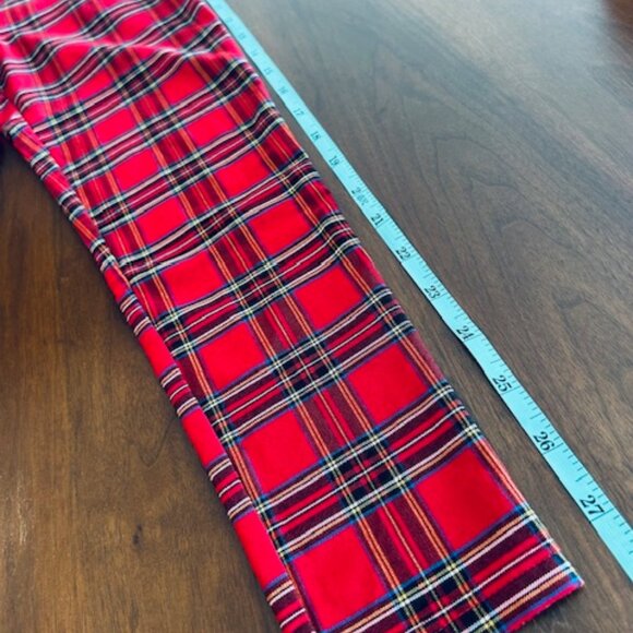 CLEARANCE!  ZARA - Red Tartan/plaid skinny pants, mid-rise - Women's Medium - Picture 6 of 10